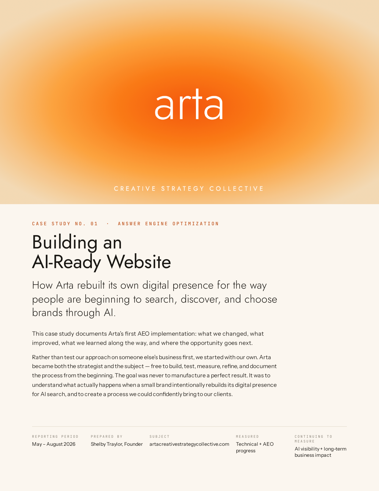 Cover of Arta's AEO case study, Building an AI-Ready Website